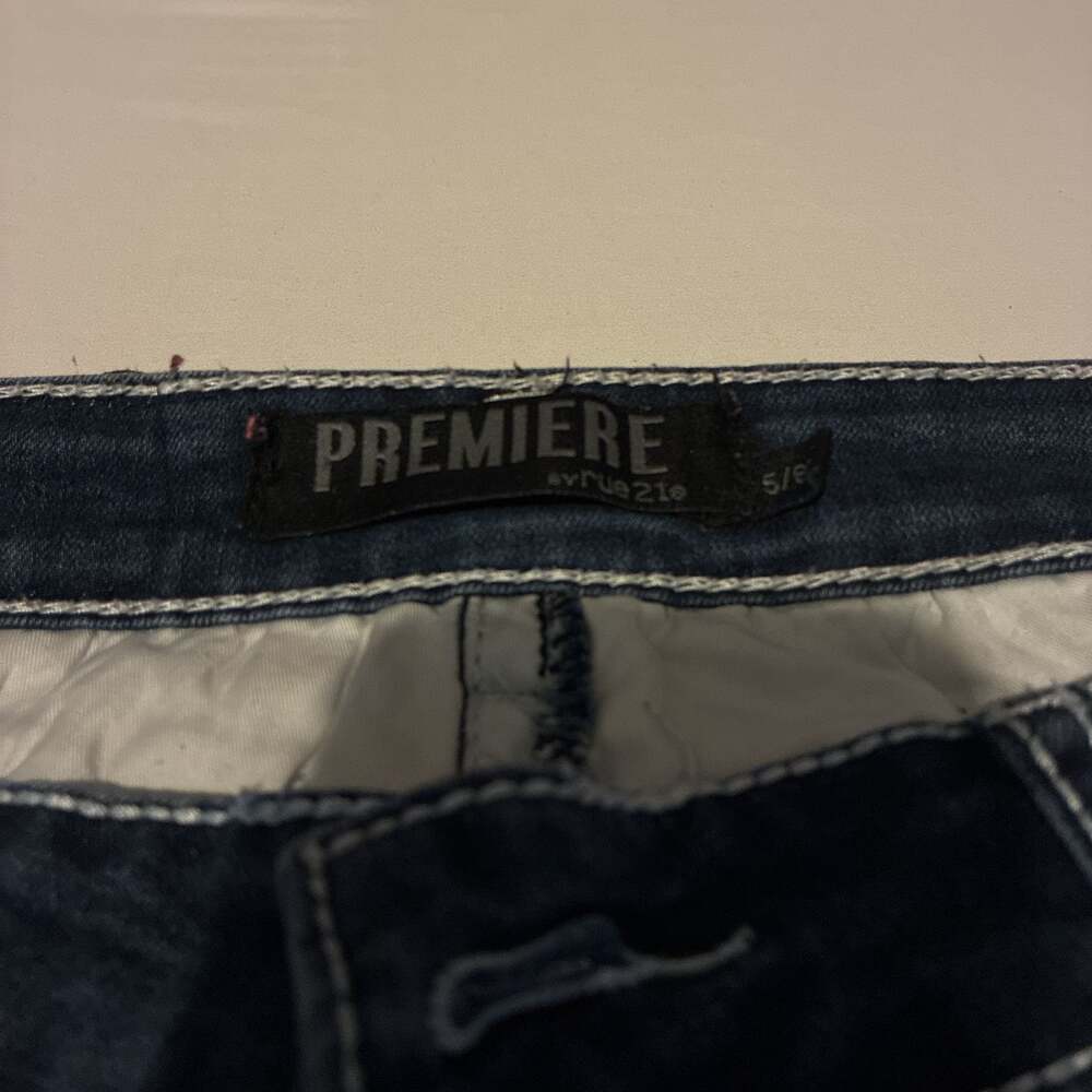 Premiere by Rue21 Blue Embellished Rhinestone Cross Embroidered Bootcut Jeans